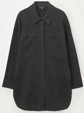 COS Knitted Tunic Shirt Jacket Oversized Boyfriend Sweater Shacket Black